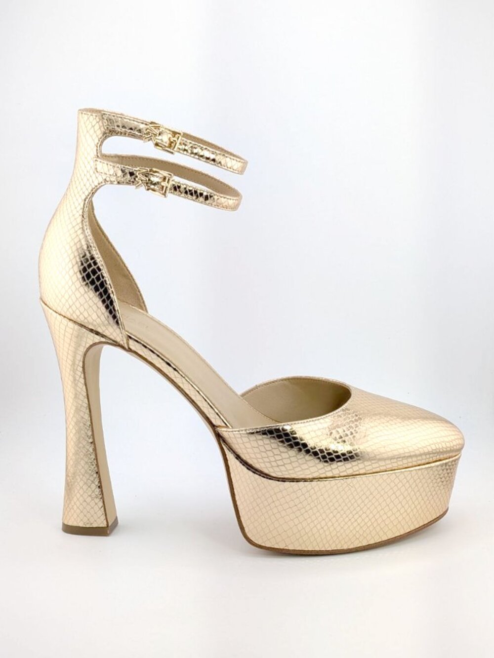 Michael Kors Martina Metallic Leather Platform Heels Pale Gold US Size 9.5